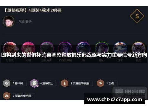 即将到来的世俱杯阵容调整释放俱乐部战略与实力重要信号新方向